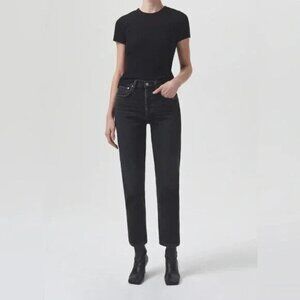 AGOLDE Riley High Rise Straight Crop Jeans in Panoramic Black Wash Size 27